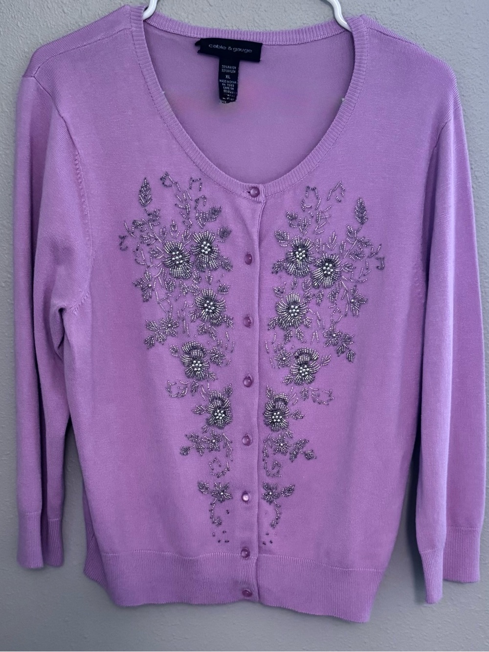 Cable & Gauge Soft Pink Beaded Floral Cardigan